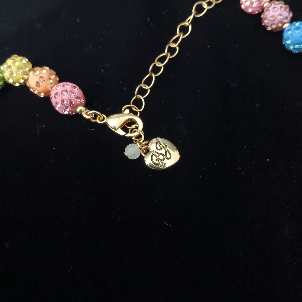 Betsey Johnson Pastel Rainbow Rhinestone Bead Short Necklace - Picture 3 of 4
